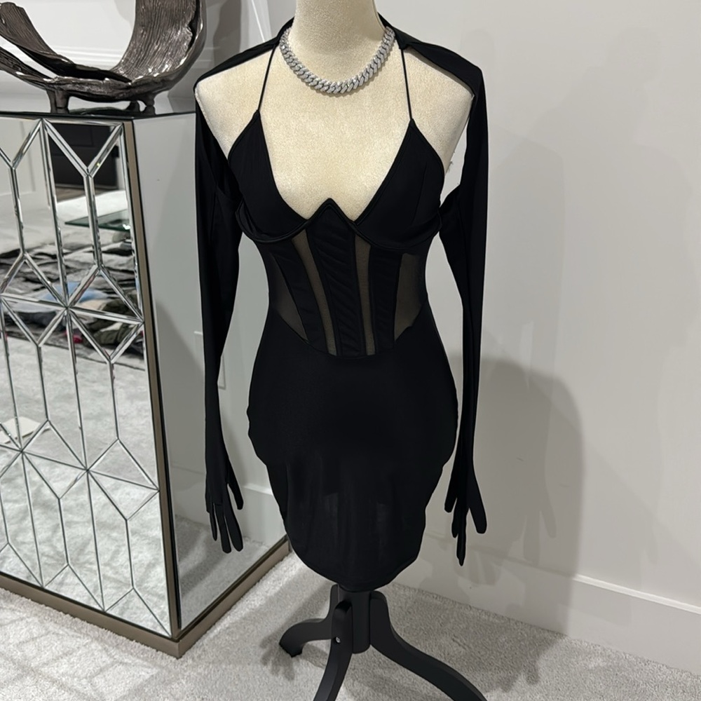 PrettyLittleThing Black Mini Dress with Sheer Panels